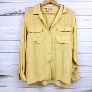 Anna and Frank Petite Silk Paisley Button Down Shirt Yellow Long Sleeve